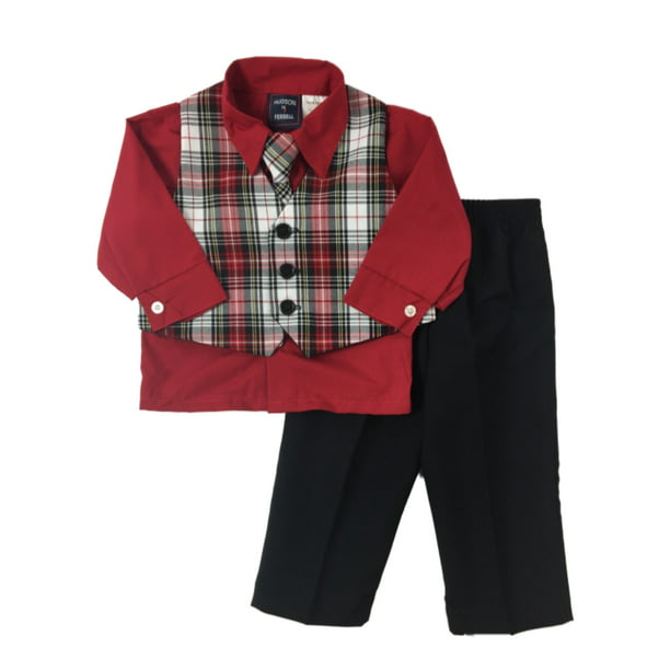 Infant Boys 4pc Red & Black Vest Suit Sizes 12 Month & 24 Month